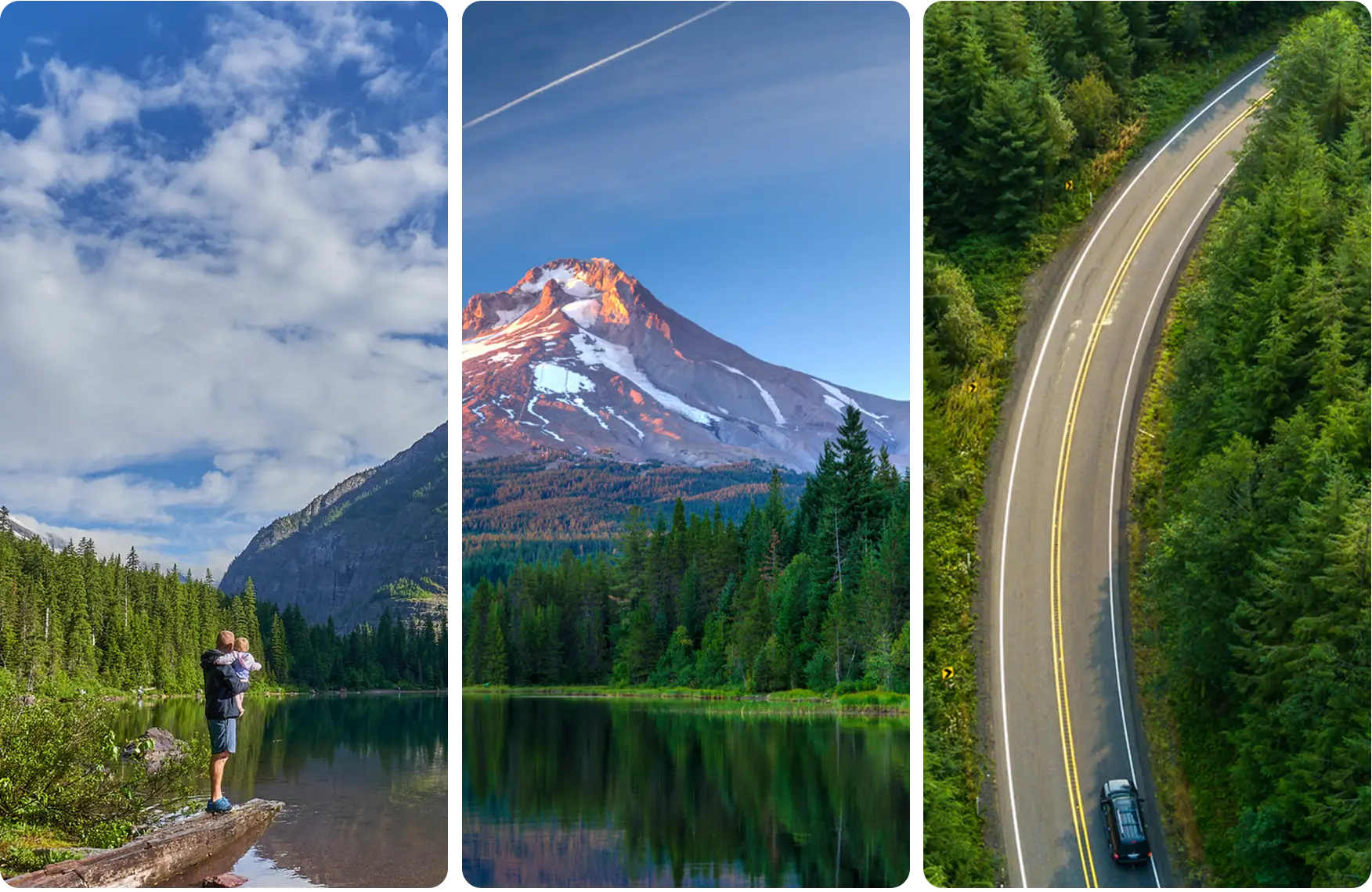 Three scenic images of Montana, Oregon and Washington
