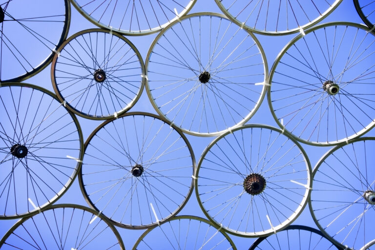 Photo of bicycle hubs, connected together.