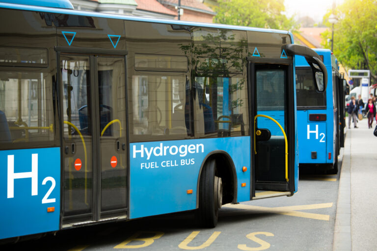 Photo of a hydrogen fuel cell powered bus.
